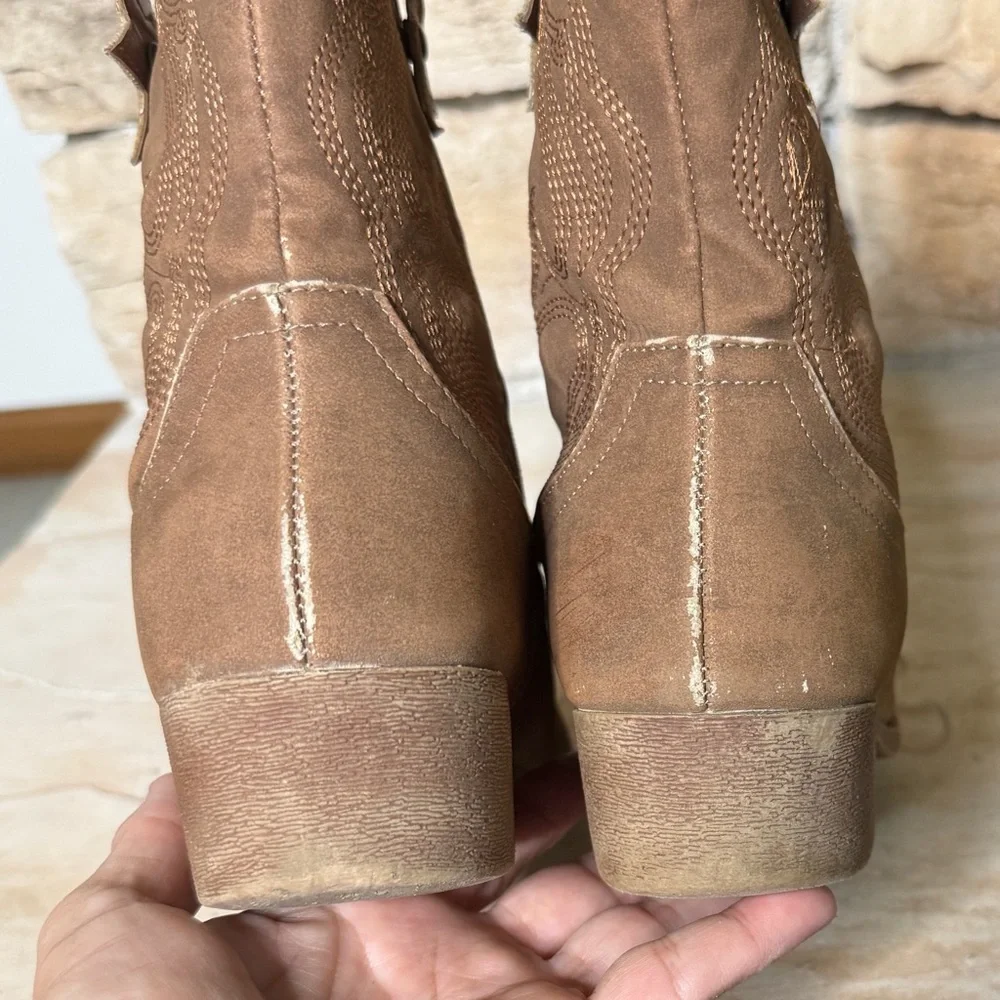 DREAM‎ PAIRS KIDS Embroidered Brown Slip-On Cowgirl Ankle Boots Size 5